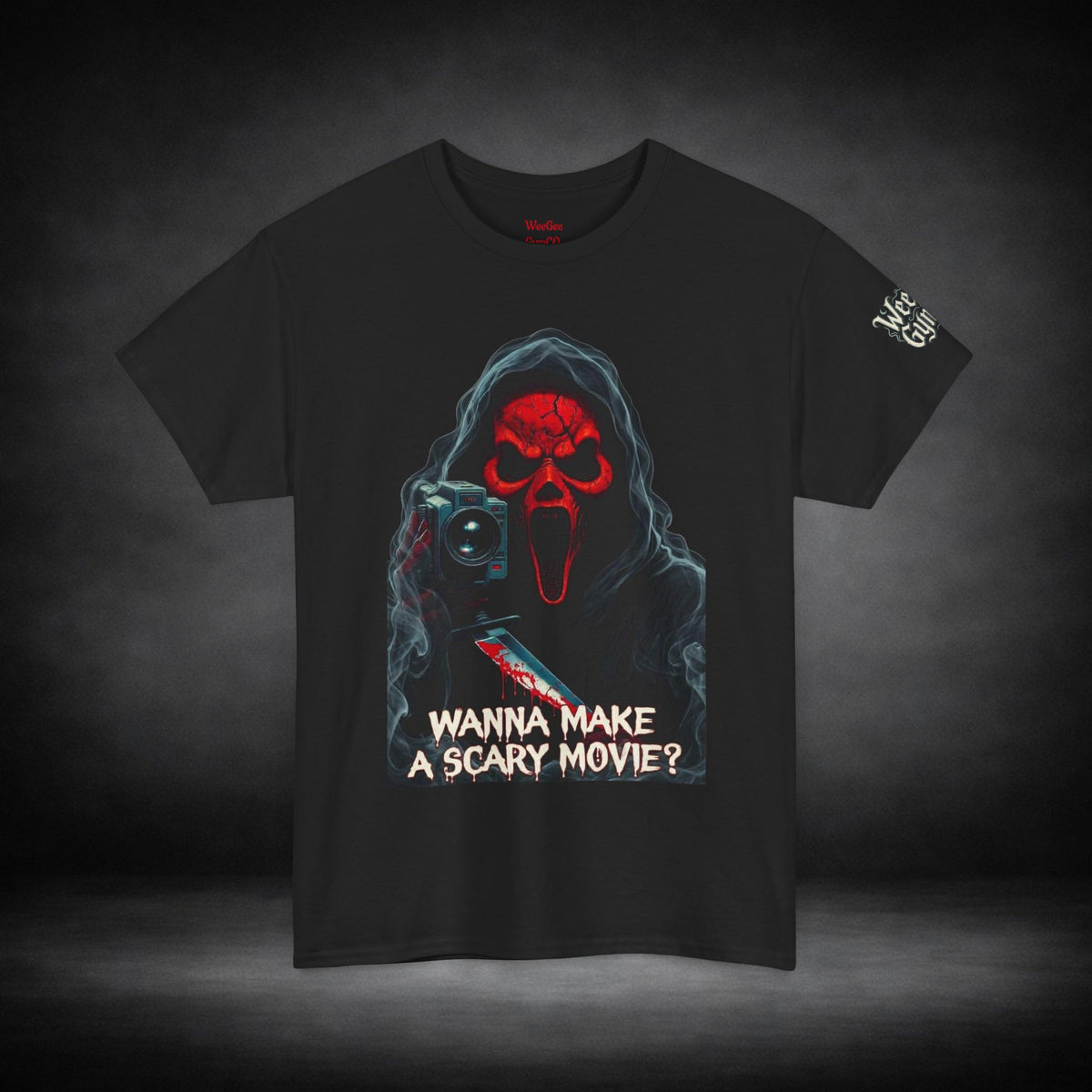 WeeGee GymCo T Shirt - "Wanna Make a Scary Movie?" Ghostface