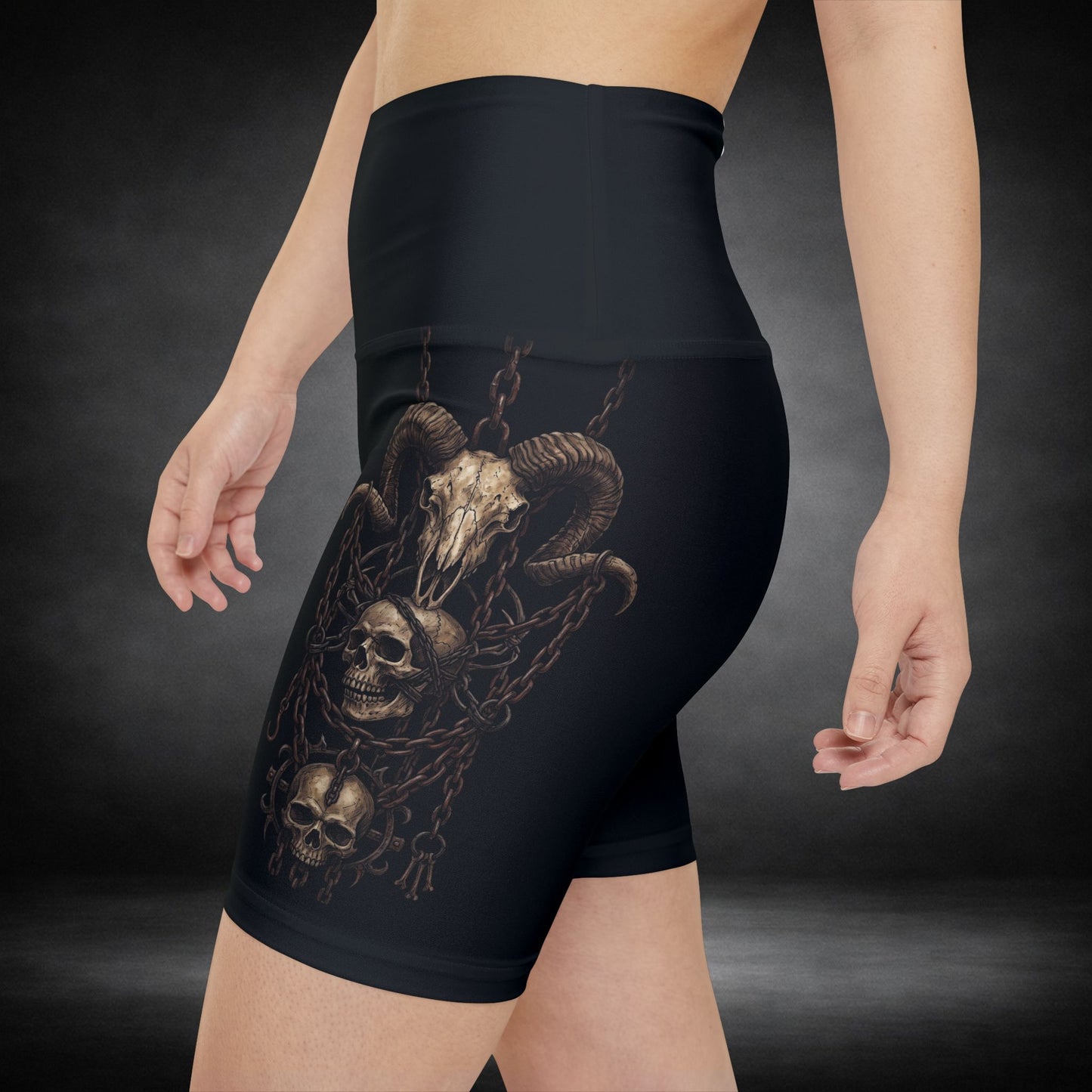 WeeGee GymCo High Waisted Biker Shorts - Aries Skull