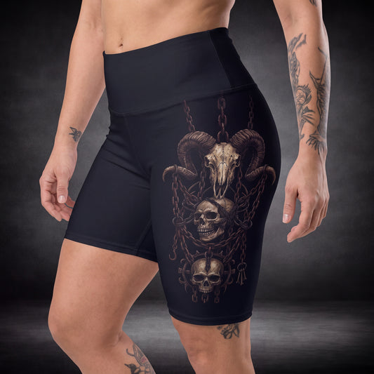 WeeGee GymCo High Waisted Biker Shorts - Aries Skull